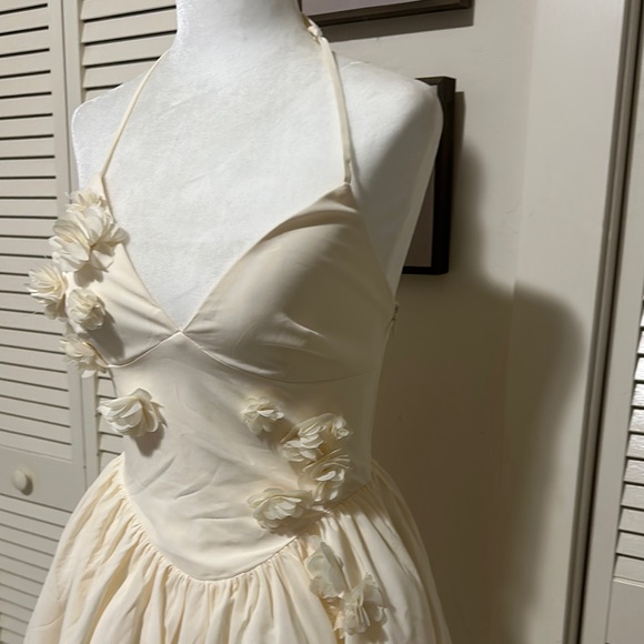 Oh Polly Cream Floral Halter Skater Dress - Picture 3 of 12